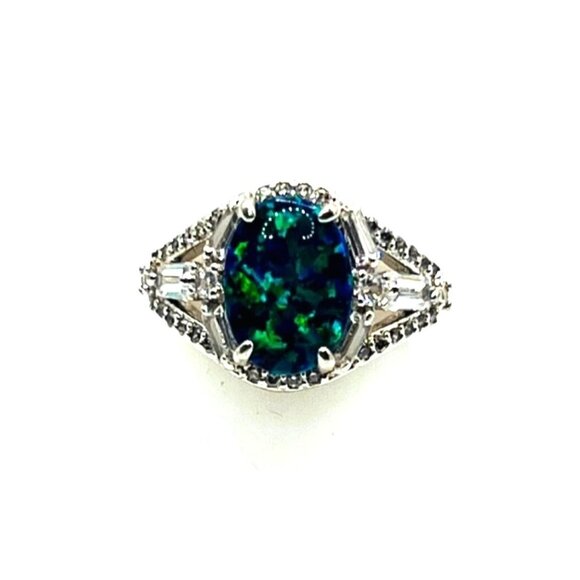 Ring Bomb Party Ring, NWOT, size 7, speckled blue green stone, silver color band - Picture 3 of 5